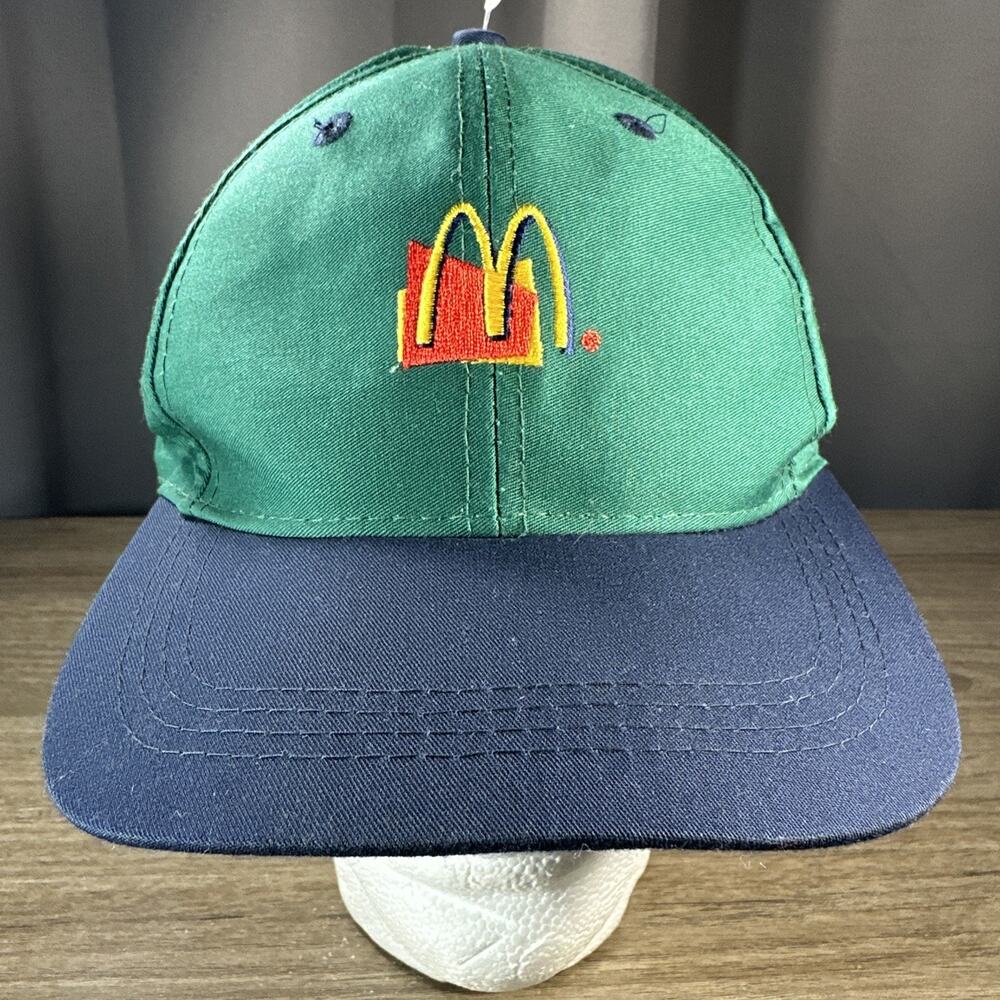 Vintage McDonalds Hat 90s Employee Uniform Fast Food Cap MCD Arch Logo Snapback - Picture 2 of 8